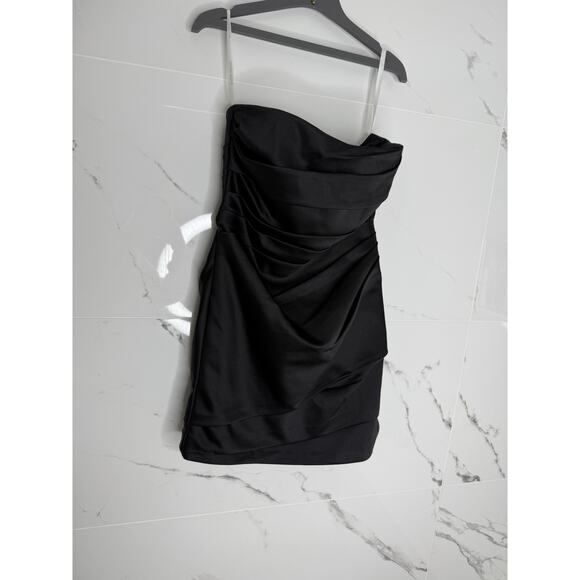 Davids Bridal, Black Mini, Ruched Strapless Cocktail Dress, Size 12 - Picture 1 of 8